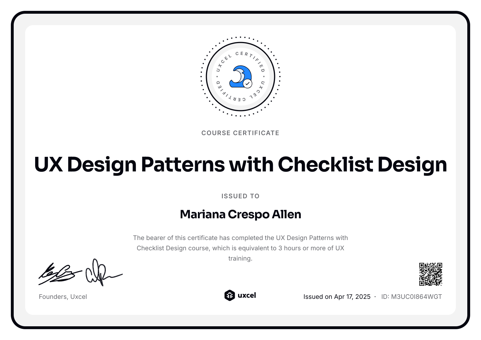 Mariana Crespo Allen's certificate